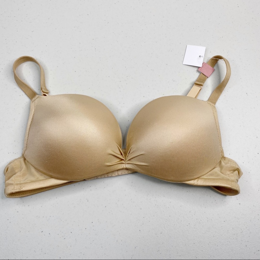 Cacique Plunge Bra Push Up Nude Mesh Side 36A NWT